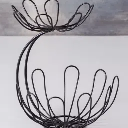 Nestroots Solid Black Iron 2 Tier Round Net Fruit Baskets image 2