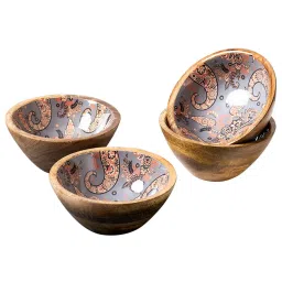 Nestroots Grey Bowl Set of 4 Salad Snacks Mixing Bowls Printed Mango Wooden Desert Bowl for Serving image 3