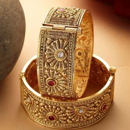Karatcart Gold Plated Rising Sun Design Floral Bangles for Women Set of 2-26