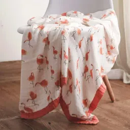 Elementary 100% Organic Muslin Cotton Reversible Dohar Blanket Flamingo Print - Pink (140*100cm)-image-96