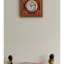 eCraftIndia Wooden Papier Mache Red Stone Studded Artistic Handcrafted Wall Clock-30