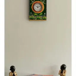 eCraftIndia Wooden Papier Mache Green Leaves Artistic Handcrafted Wall Clock-38
