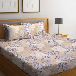 Klotthe Beige & Blue Cotton 210 TC Bed Sheets Set-image-64