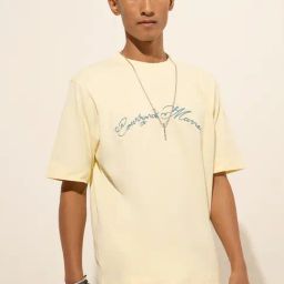 Nuon by Westside Yellow Text Embroidered Relaxed-Fit Cotton T-Shirt-image-7