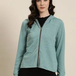 Qurvii Sea Green Front-Open Hoodie-2
