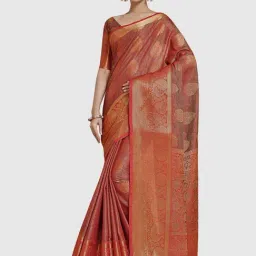 Mimosa Red Silk Woven Saree With Unstitched Blouse-picture-29