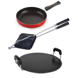 Nirlon Red Aluminium Non-Stick Round Tawa Hand Toaster and Frying Pan-12