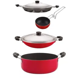 Nirlon Red Aluminium Kitchen Non-Stick Cookware Combo - Set of 4-2