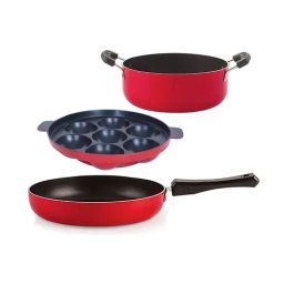 Nirlon Red Aluminium Non-Stick Pots and Pans Combo Set-image-80
