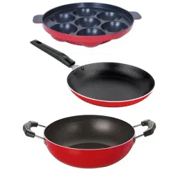 Nirlon Red Aluminium Kitchen Cookware Non-Stick Set with Steel Lid - Set of 3-picture-35