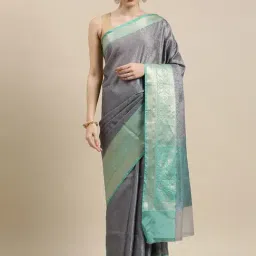 Banarasi Silk Works Grey Silk Woven Saree With Unstitched Blouse-picture-26