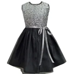 A.T.U.N. Girls Silver & Black Embellished Dress-image-78