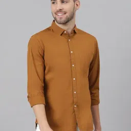 Dennis Lingo Brown Cotton Slim Fit Shirt-image-94
