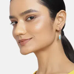 Estele Rose Gold-Plated Blue Enamel Drop Earrings for Women-16