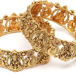 Karatcart Gold-Plated Laxmi Mata and Peacock Design Bangles for Women - Set of 2 image 5