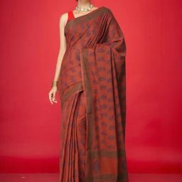 Unnati Silks Brown Cotton Printed Saree With Unstitched Blouse-picture-30