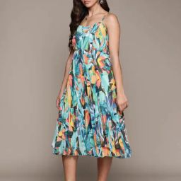 Label Ritu Kumar Teal Printed Midi Dress-image-82