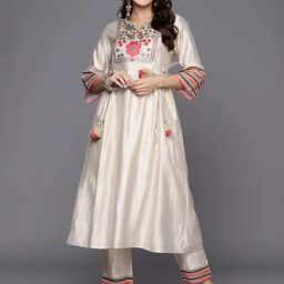 Indo Era Off-White Embroidered Kurta Pant Set-image-57