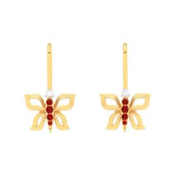 P.C. Chandra Jewellers 22k Gold Butterfly Shape Red And White Stone Drop Earrings-6