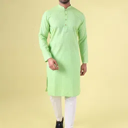 AURIK Men Mandarin Collar Regular Thread Work Linen Kurta with Pyjamas-picture-39