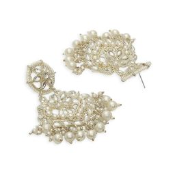 Oomph Kundan & Pearls Jadau White Chandbali Earrings image 5