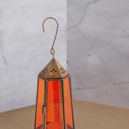 Fabindia Antique Brass Devesh Glass Cutwork Table Lantern-image-33