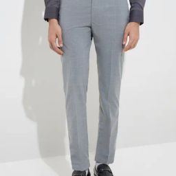 WES Formals by Westside Grey Checkered Ultra-Slim Fit Mid-Rise Trousers-picture-13