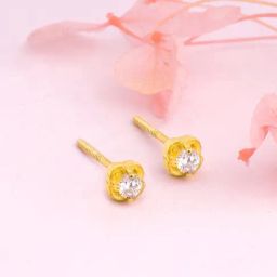 GIVA 92.5 Sterling Silver Golden Mini Floral Stud Earrings-picture-31