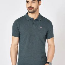 Byford By Pantaloons Blue Cotton Slim Fit Texture Polo T-Shirt-picture-38