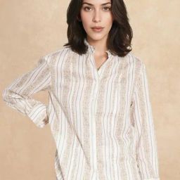 RAREISM Beige Cotton Blend Striped Long Sleeves Shirt-image-21