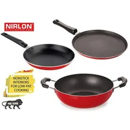 Nirlon Red Aluminium Non- Stick Cookware - Set of 3 image 1