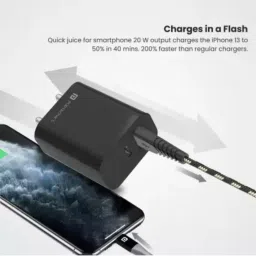 Portronics Adapto 45 20W Mobile Charger Adapter with Dual Port (USB A + PD Type C) - Black image 4