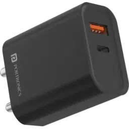 Portronics Adapto 45 20W Mobile Charger Adapter with Dual Port (USB A + PD Type C) - Black image 1