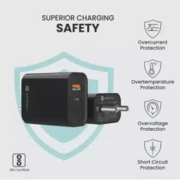 Portronics Adapto 45 20W Mobile Charger Adapter with Dual Port (USB A + PD Type C) - Black image 2