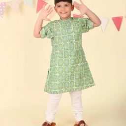 Fabindia Green Cotton Hand Block Printed Long Kurta-image-27