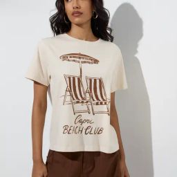 LOV by Westside Beige Beach-Inspired Cotton T-Shirt-image-63