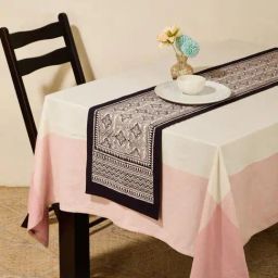 Fabindia Bagh Black Cotton Printed Table Runner (Small)-0