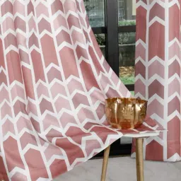 Rosara Home Polyester Pink Geometric Regular 5 ft Window Curtains - Pack of 2-picture-4