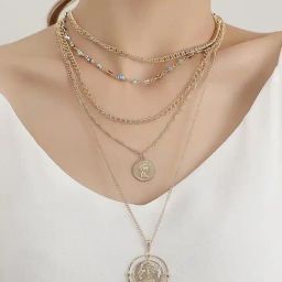 OOMPH Gold Tone Evil Eye Good Luck Coin Multi Layer Multi Strand Fashion Necklace for Women-50