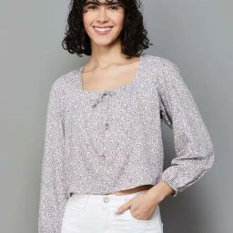 Ginger by Lifestyle Grey Floral Print Crop Top-image-5