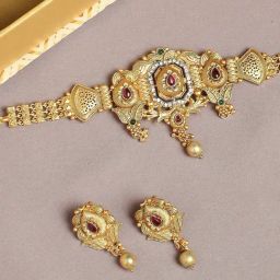 Oomph Antique Gold Tone Ethnic Necklace & Earring Set-image-21