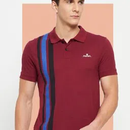 Promount Men Colourblocked Polo Collar Raw Edge T-shirt-image-42