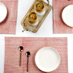 Ratan Cart 4-Pcs Rust & White Striped Pure Cotton Rectangular Table Placemats-8