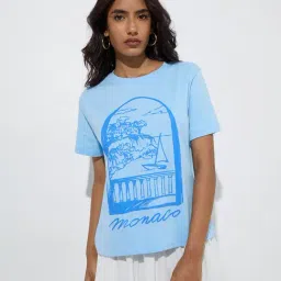 LOV by Westside Light Blue Scenic-Inspired Cotton T-Shirt-image-16