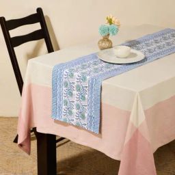 Fabindia Cabana Blue Cotton Printed Table Runner (Small)-1