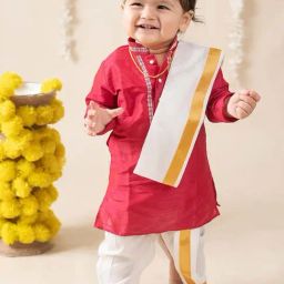Baby Moo Kids Red & White Regular Fit Full Sleeves Kurta Set-image-7
