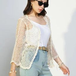 Showoff Off White Regular Fit Shrug-32