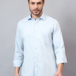Cantabil Sky Blue Cotton Regular Fit Shirt-image-92