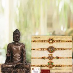 eCraftIndia Assorted Multicolor Rakhi with Buddha Idol-image-19
