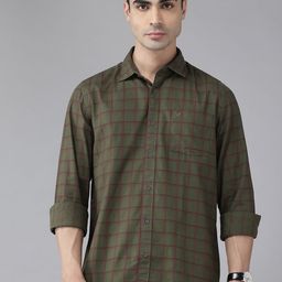 Blackberrys Men Slim Fit Grid Checks Cutaway Collar Pure Cotton Casual Shirt-image-35